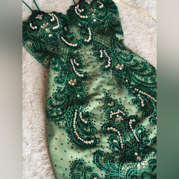 Vintage Fairy Emerald Green Jewel Embellished Rhinestone Mini Dress - Picture 4 of 7